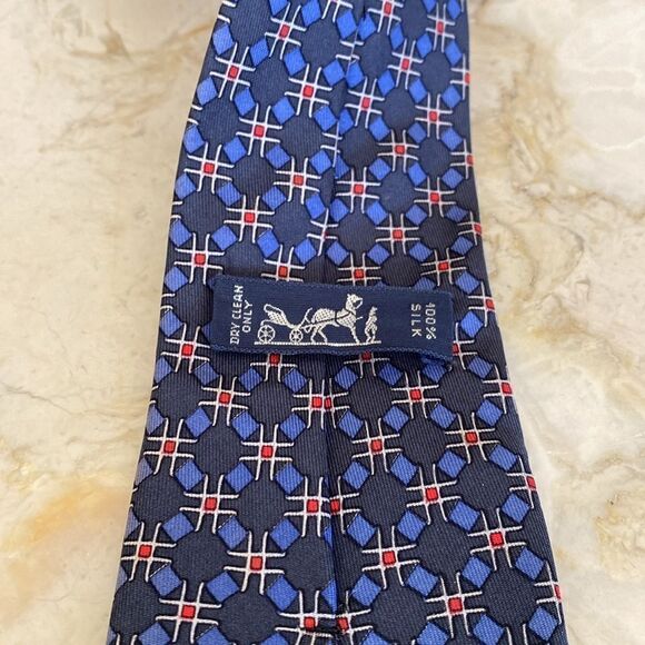 Hermes 100% Silk Geometric Pattern Tie - Picture 7 of 9